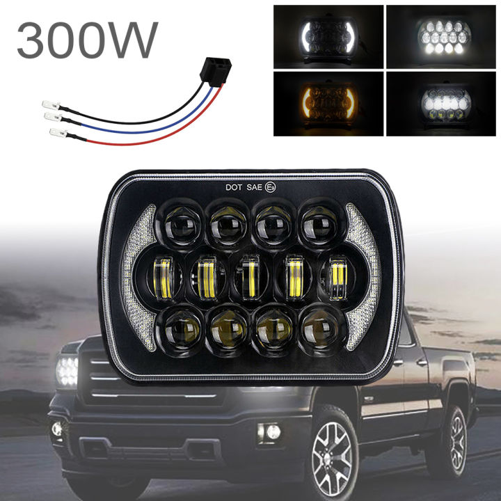 5x7-7x6นิ้ว300w-ไฟหน้าสแควร์สีขาว-amp-amber-light-drl-แบบไดนามิกลำดับไฟเลี้ยว-fit-สำหรับ-toyota-pickup-truck