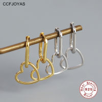 CCFJOYAS 925 Sterling Silver Gold Silver Color Geometric Heart Hoop Earrings for Women Fashion Wedding Party Jewelry New Arrival