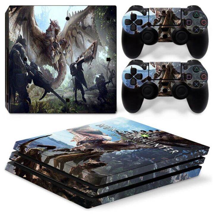 mq-สไตล์ใหม่-เคสมือถือลายนักล่าสัตว์มอนสเตอร์-ps4โปรสติ๊กเกอร์สกินสำหรับ-ps4โปรคอนโซลและตัวควบคุม2ตัว-ps4กรอบและที่คลุมผิวโปร