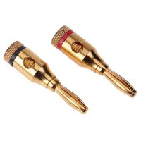 TIEJIN อะแดปเตอร์แบบไม่มีบัดกรีลำโพง2ชิ้นชุบทอง24K อะแดปเตอร์ดนตรีสายเคเบิลคอนเน็คเตอร์ปลั๊กขั้วต่อกล้วย