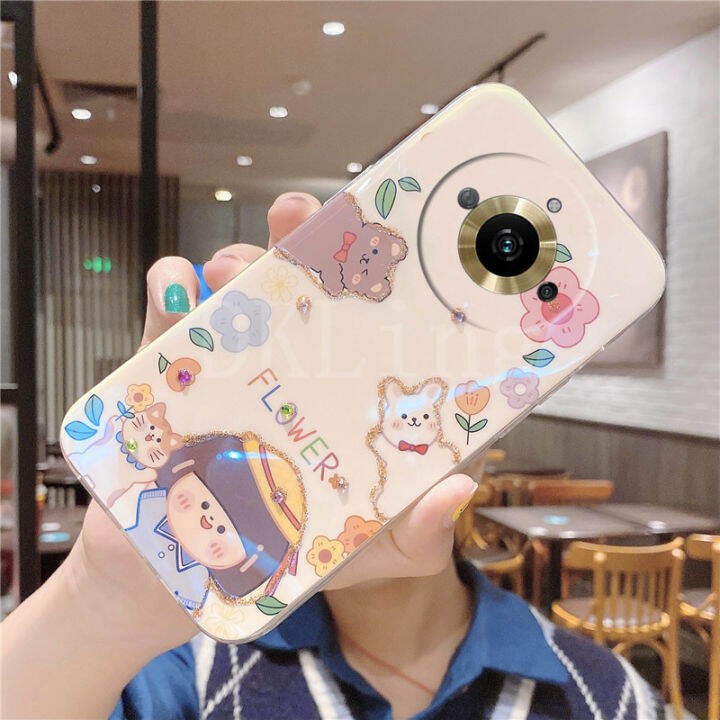 เคสใส่โทรศัพท์สำหรับ-realme11การ์ตูนน่ารักดวงอาทิตย์ดอกไม้บลูเรย์-rhinestone-softcase-realme-11-11-pro-11-pro-ลายฝาหลัง-realme-11pro-plus-2023