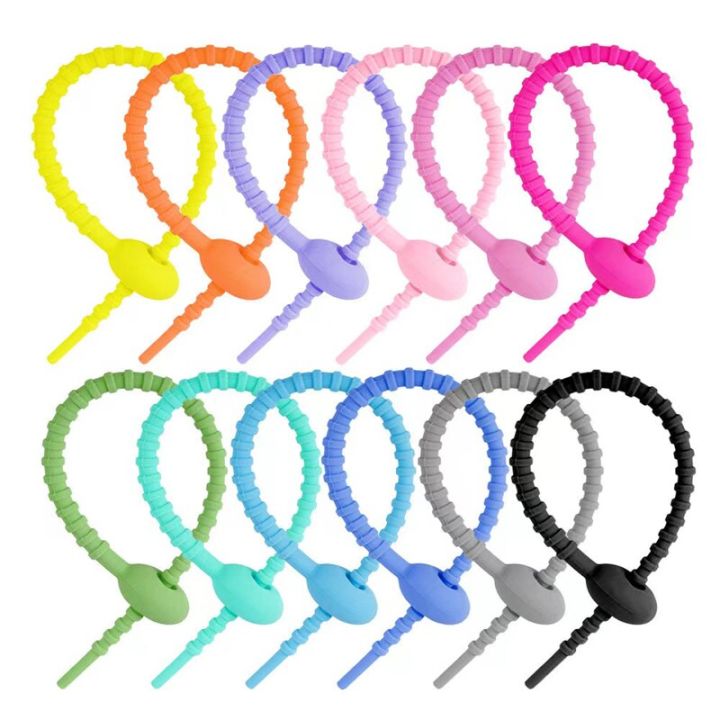 reusable-silicone-cable-ties-heavy-duty-reusable-zip-tiesassorted-colors-smart-ties-cord-wrap-organizer-rubber-twist-ties10pcs