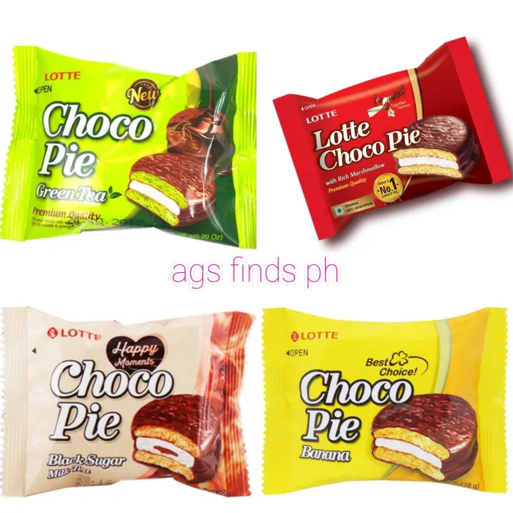 Lotte Korean Choco Pie 35g (Milk Tea, Green Tea, Banana, Cacao