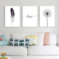 โมเดิร์นภาพวาดดิจิตอลสีดำสีขาว Dandelion Feather โปสเตอร์ Letter Love พิมพ์ภาพผ้าใบ Home Wall Art Decoration