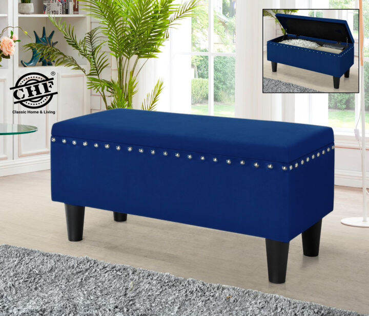 CHF AVA Storage Bench Chair Color Velvet Mable Grey/Light Grey/Brown