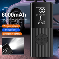 ปั๊มเครื่องอัดอากาศแบบพกพาเครื่องสูบยางรถยนต์ RF ไร้สาย6000MAh พร้อมแบตเตอรี่สำรองพร้อมไฟแอลอีดีแสดงผล LCD สำหรับลูกบอลรถยนต์จักรยานมอเตอร์ไซค์