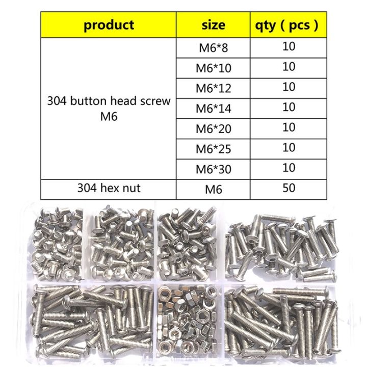 120-434pcs-m2-m3-m4-m5-m6-304-a2-round-stainless-steel-hex-socket-button-head-allen-bolt-screw-and-304-nut-assortment-kit-set