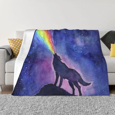 （in stock）Rainbow Wolf Space Galaxy Super Soft Wool Blanket Warm Flannel Wildlife Blanket Travel Bedroom Sofa Duvet（Can send pictures for customization）