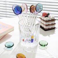 Glass Milk Spoons Colored Transparent Coffee Dessert Stirring Spoon Long Handle Round Kitchen Tableware Serving Utensils