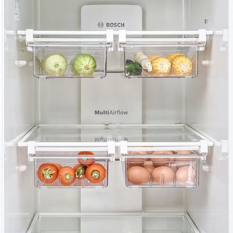 Plastic Clear Fridge Organizer Slide Under Shelf Drawer Box Rack Holder  Refrigerator Drawer Kitchen Fruit Food Storage Box
