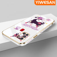 YIWESAN เคสปลอกสำหรับ Samsung กาแลคซี A21S การ์ตูนน่ารักลาย Kuromi ดีไซน์ใหม่เคสมือถือซิลิโคนชุบหรูหราฝาปิดเลนส์เต็มกล้องเคสนิ่มป้องกันกล้อง