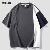 MOLAN เสื้อยืดแฟชั่นของผู้ชายตัดกับเสื้อลำลองแขนสั้นคอกลมใหม่