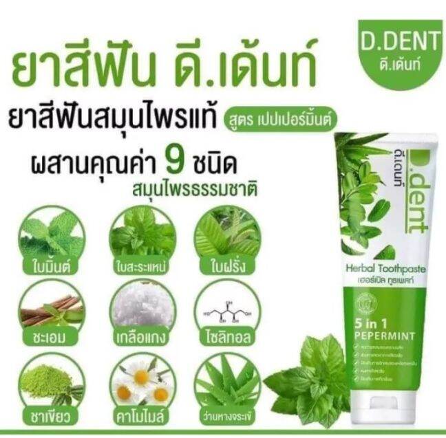 2-หลอด-50-บาท-d-dent-ดีเดนท์-ยาสีฟันสมุนไพร-5-in-1-ช่วยลดกลิ่้นปาก-สูตรเปปเปอร์มิ้นต์-100-กรัม