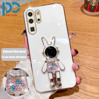 เคส P30เคสขาตั้งสำหรับ Huawei รูปกระต่ายน่ารักแบบใหม่ฝาหลัง P30 Pro P50 P50 Pro P30 Lite Nova 4E แฟชั่นหรูหราชุบ6D TPU แบบนิ่มฝาหลังแฟลชกล่องกันกระแทก