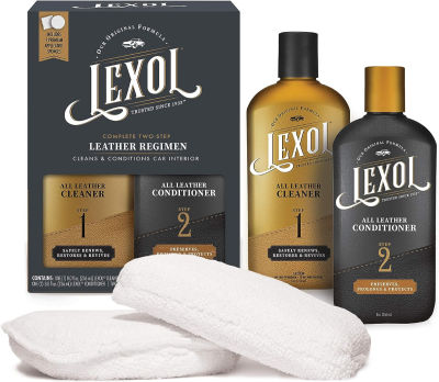 Lexol Conditioner Cleaner Kit, Use on Car Leather, Furniture, Shoes, Bags, and Accessories, Quick &amp; Easy Step Regimen, 8 oz Bottles, Includes Two Application Sponges