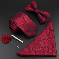 【cw】 New Color Silk Men Tie Set Polyester Woven Necktie Bowtie Groom Business Wedding