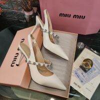 Miumiuˉwomen High Heel Back Empty White Patent Leather Glossy Two Heel Heights: 6.5 and 8.5cm Wild Grace Sexy