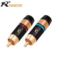 2pcs Brass RCA Plug Luxury Copper RCA Male Connector Gold Plating Audio Adapter Blue Red Pigtail Speaker Plug for 6MM Cable