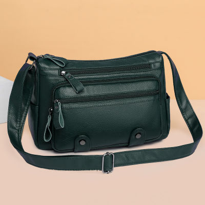 2023 New Womens Middle-Aged Mother Bag Fashionable Washed Leather Shoulder Bag Multi-Compartment Casual Womens Bag 2023