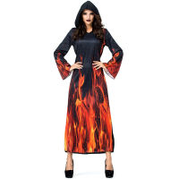 Umorden ผู้หญิง Underworld Hell Flame Fire Devil เครื่องแต่งกาย Hoody Robe ฮาโลวีน Carnival Purim Party เครื่องแต่งกาย