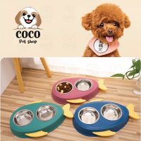 coco_petshop?ชามคู่สแตนเลสรูปปลา 2 ช่อง 2IN1 ที่ให้อาหารและน้ำของสัตว์เลี้ยง ชามใส่อาหารสัตว์ ชามอาหารแมว ชามอาหารหมา