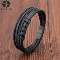 Luxury Stainless Steel Beaded Bracelet Fashion Mens Jewelry Classic Multilayer Braided Leather Bracelet Homme New Year Men Gift Charms and Charm Brac