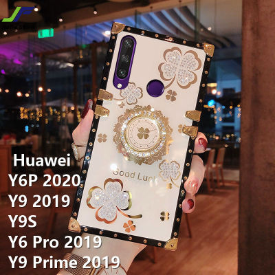 JieFie เคสสำหรับหัวเหว่ย Y6P 2020 Huawei Y9 2019 Huawei Y9 Prime 2019 Huawei Y6 Pro 2019 Huawei Y9S Luxury ดอกไม้ระยิบระยับสแควร์เคสโทรศัพท์ที่มีขาตั้งโทรศัพท์