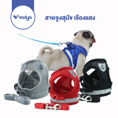 สายจูงสุนัข เรืองแสง (AB01) สายจูงสัตว์เลี้ยง สายจูงหมา สายรัดอกสุนัข Pet Reflective Harness