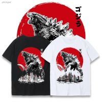 เสื้อยืดโอเวอร์ไซส์✴เสื้อยืด Godzilla ชายญี่ปุ่น Ukiyo-e ด้านหลังพิมพ์ผ้าฝ้ายเกาหลี รุ่นหลวม ins tide แบรนด์แนวโน้มขนาดใ  QPQV