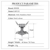 สร้อยคอจี้สแตนเลสสำหรับผู้ชายค้อนไวกิ้งสไตล์นอร์ดิกทำจาก316L LLLHP132P เครื่องประดับแฟชั่นรูปหัวนก