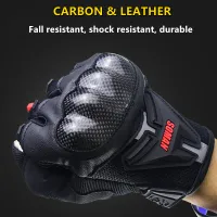 SOMAN Men Motorcycle Gloves Leather Full Finger Gloves Carbon Fiber Moto Riding Touch Screen Motocross Guantes Moto Wearable