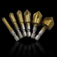 5ขลุ่ย6ชิ้น/เซ็ตขูด Countersink 1/4 "ก้านหกเหลี่ยม90องศาคัตเตอร์ขูดลบมุมไม้6มม.-19มม. เจาะซิงค์เคาน์เตอร์บิต