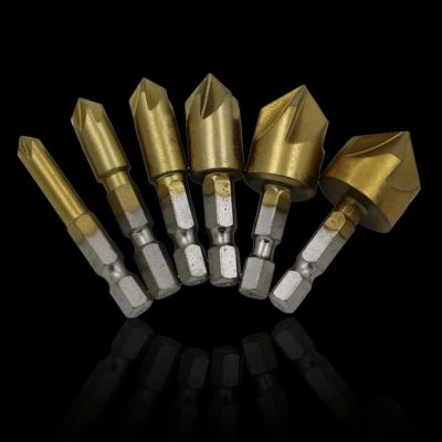 【Worth-Buy】 5ขลุ่ย6ชิ้น/เซ็ตขูด Countersink 1/4 "ก้านหกเหลี่ยม90องศาคัตเตอร์ขูดลบมุมไม้6มม.-19มม. เจาะซิงค์เคาน์เตอร์บิต