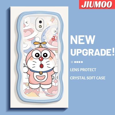 JIUMOO J7ปลอกสำหรับ Samsung โปร J7 2017 J7 2018เคสลายโดราเอมอนสีชมพูน่ารักแฟชั่นสีสันสดใสลายคลื่นขอบครีมเคสโทรศัพท์แบบใสกันกระแทกปลอกซิลิโคนนิ่มเคสโปร่งใสป้องกันเลนส์กล้อง