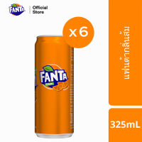 แฟนต้า น้ำอัดลม น้ำส้ม 325 มล. 6 กระป๋อง Fanta Soft Drink Orange 325ml Pack 6