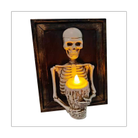 Halloween Led Candle Light Skeleton Framed Skeleton Torso Holding Candle Light Wall Ornament Horror Props Decoration