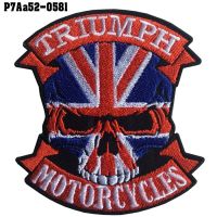 อาร์มติดเสื้อ ตัวรีดติดเสื้อ อาร์มปักลาย TRIUMPH หัวกะโหลก Union Jack  8*7cm งานปักละเอียดคุณภาพดีลวดลายสวยงาม สินค้าพร้อมส่งจากไทย No.P7Aa52-0581