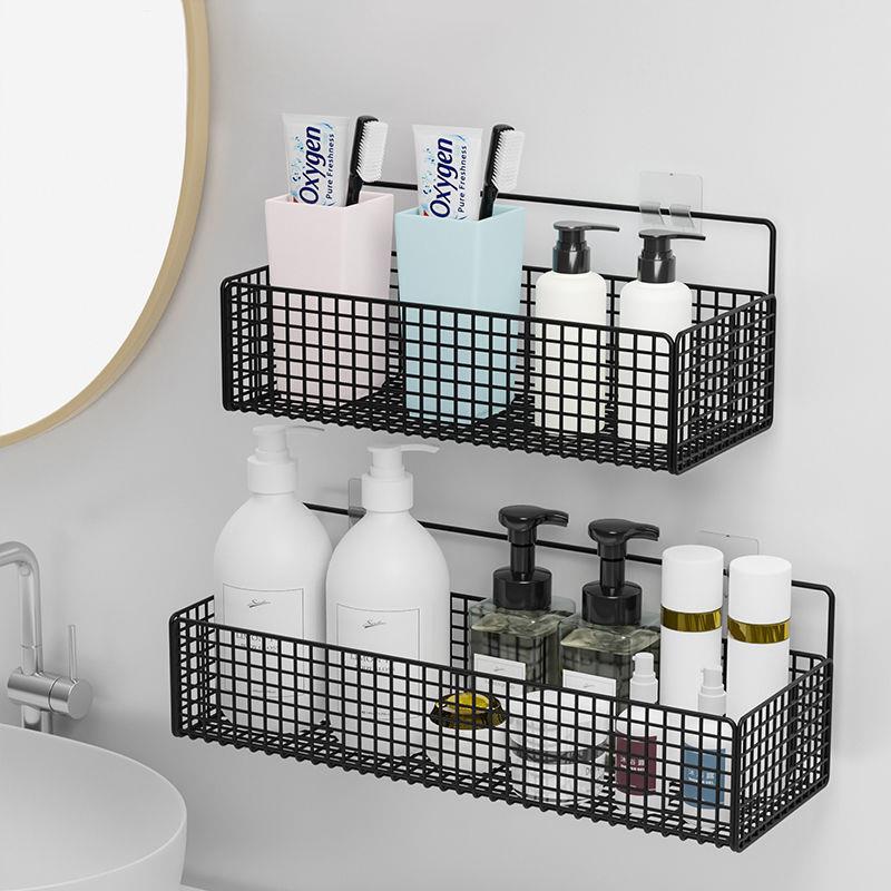 Black Wall mounted Bathroom Shell Shower Shampoo Rack Toilet Accessories Kitchen Free Punch Condiment Storage Basket