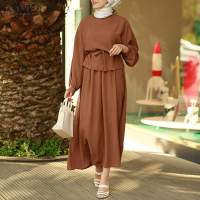 ZANZEA Muslim 2-piece Sets Suit Womens Fashion Kaftan Maxi Vestidos Vintage Sets Kaftan Long Sleeve Blouse Belted Long Skirts