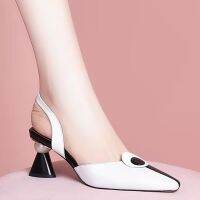 Women Sweet High Quality Pink Comfort European Stylish Bow Tie Square Heel Shoes Lady Classic Beige Summer Party Shoes