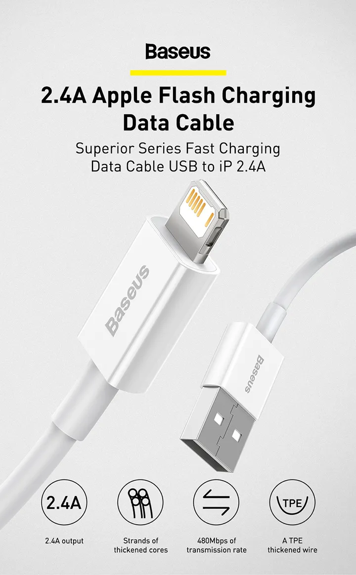Baseus cable superior series pour lightning / iphone 2.4A-0