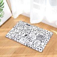 Funny Cute Cartoon Cat Doormat Non-Slip Printed Super Soft Flannel Carpet Decor Nordic Style Floor Door Mat for Hallway