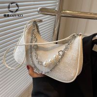 ♞✘ can senior feeling bag female 2022 new tide niche design oblique satchel pearl chain little single shoulder