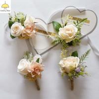 MEZCJ Boutonniere เจ้าสาวเจ้าบ่าวที่สวยงามอุปกรณ์ประกอบฉากรูปภาพตกแต่งอุปกรณ์ตกแต่งดอกไม้ปลอมดอกไม้ประดิษฐ์ช่อดอกไม้ตกแต่งชุด