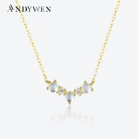 ANDYWEN 925 Sterling Silver Gold MoonStone Queen Drop Choker Long Chain Crystal Necklace Women Fine Jewelry Luxury Wedding Gift