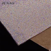 JUNAO 24x40cm Glass Crystal AB Rhinestones Mesh Banding Hotfix Glitter Strass Ribbon for DIY Car Decorative Stickers Sheets Gift Wrapping  Bags