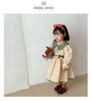 Sweet Girls Princess Dress 2021 Autumn New Doll Lapel Bow Tie Girl Dresses Polka Dot Children Long Sleeve Cotton Dress