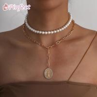 [Pinfect] แฟชั่น Vintage Pearl ภาพจี้เหรียญ Double Layer สร้อยคอโช็คเกอร์ผู้หญิงโซ่ไหปลาร้า Charming เครื่องประดับของขวัญ