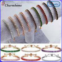 CHARMHOME เต็มแสงจ้า สร้อยข้อมือคริสตัลพลอยเทียม เพชรเทียม CZ ปรับได้ปรับได้ กำไลเพทาย อุปกรณ์เสริมความงาม ทองสีทอง กำไลข้อมือเทนนิส สำหรับผู้หญิง