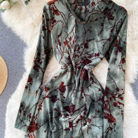 C986 Women New Fashion Spring Autumn Retro Cheongsam Improved Slit Long Sleeve Vintage Elegant Dress Vestidos